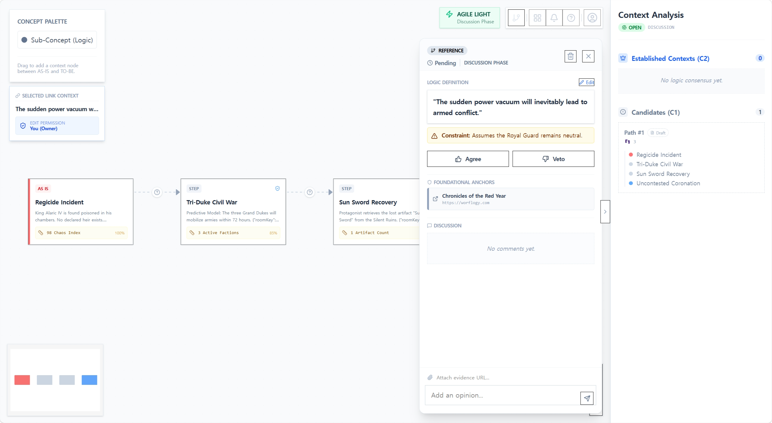 Configuration screen for narrative edge causal relationships